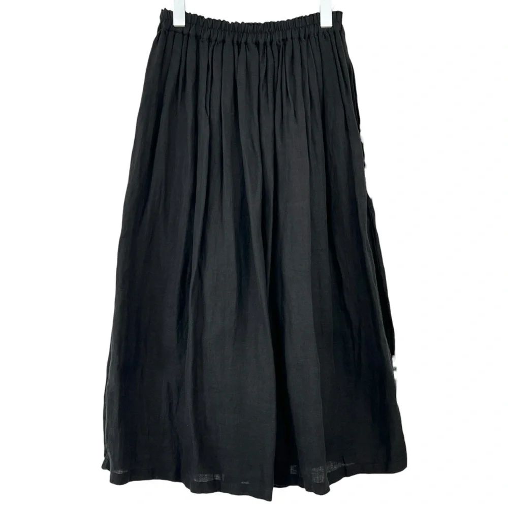 NWOT ICHI Color Linen Skirt - Black Linen Gathered Fully Lined Midi Maxi Skirt